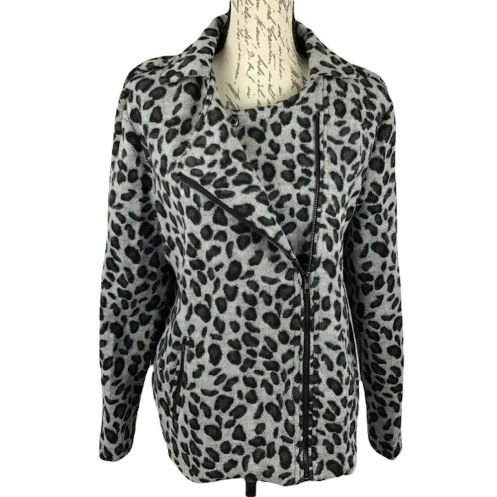 Umgee Leopard Animal Print Moto Jacket Size S Cotton Motorcycle Lined Gray